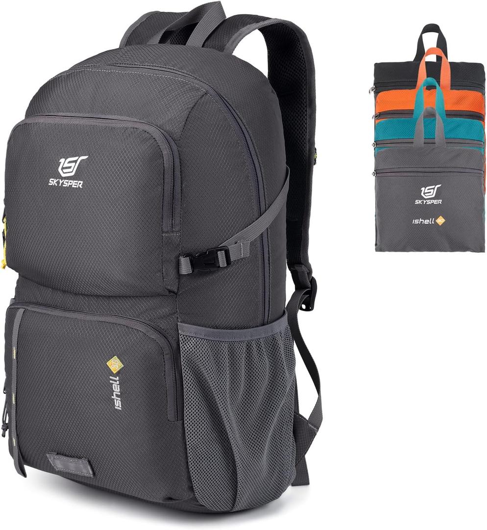SKYSPER Lightweight Packable Backpack - 30L Hiking Daypack with Wet Pocket Foldable Travel Carry-on Backpack for Women Men (Darkgray)