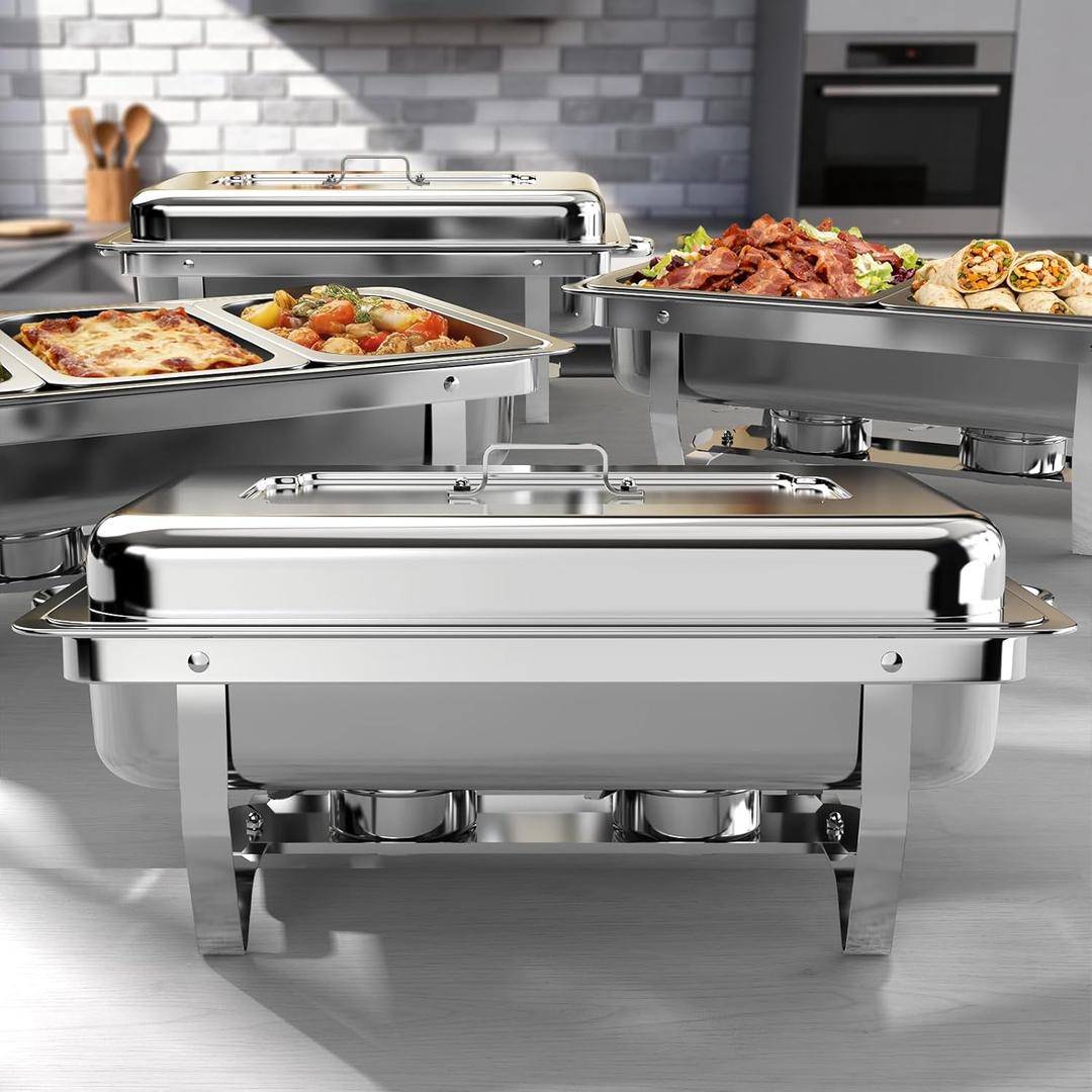 Chafing Dish Buffet Set, 9QT High Grade Chafing Dishes for Buffet, Chafers and Buffet Warmers Sets for Birthday, Wedding, Rolled-Edge Design with Silver, 4 Pack, 7 Pans