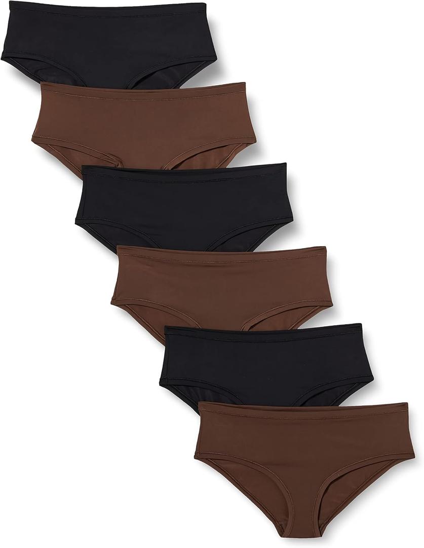 Amazon Essentials Women's Microfiber Underwear (Hipster & Thong) Pack of 6 (5X, Hipster, Black/Rich Hazel)