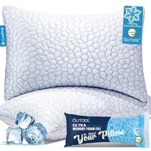 Cooling Pillow for Sleeping, CertiPUR-US Shredded Memory Foam Queen Pillows Set of 2, Cool Pillow for Hot Sleepers Adjustable Firm Pillow for Side, Back, Stomach Sleepers Soft Yet Support,White