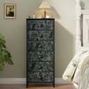 Furnulem Vertical Dresser for Bedroom,Tall Storage Tower Unit and Chest with 6 Drawers,Vintage Green Nightstand Furniture with Fabric Drawer Organizer in Dorm, Living Room,Closet,Entryway,Hallyway