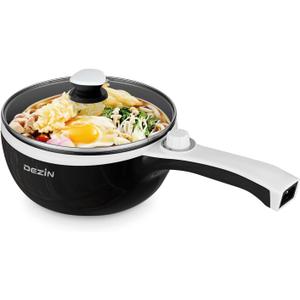 Dezin Hot Pot Electric Upgraded, Non-Stick Saut Pan, Rapid Noodles Electric Pot, 1.5L Mini Portable Hot Pot for Steak, Egg, Fried Rice, Ramen, Oatmeal, Soup with Power Adjustment (Black)