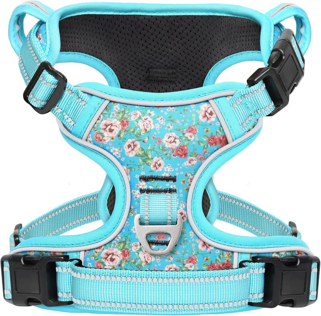 Timos No Pull Dog Harness,NO Need Go Over Dogs Head 3 Snap Buckles Reflective Oxford No Choke Puppy Harness with Front & Back 2 Metal Leash Clips Soft Padded for Small Medium Large Dogs (Small (Pack of 1), Normal-Sky Blue)