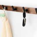 17 Inch Walnut Wood Wall Mounted Coat Rack with 5 Black Hooks, Adhesive Mounted Entryway Hooks, Modern Natural Wooden Pegs for Hanging Coat Clothes Hat Bag Purse Key and Towel