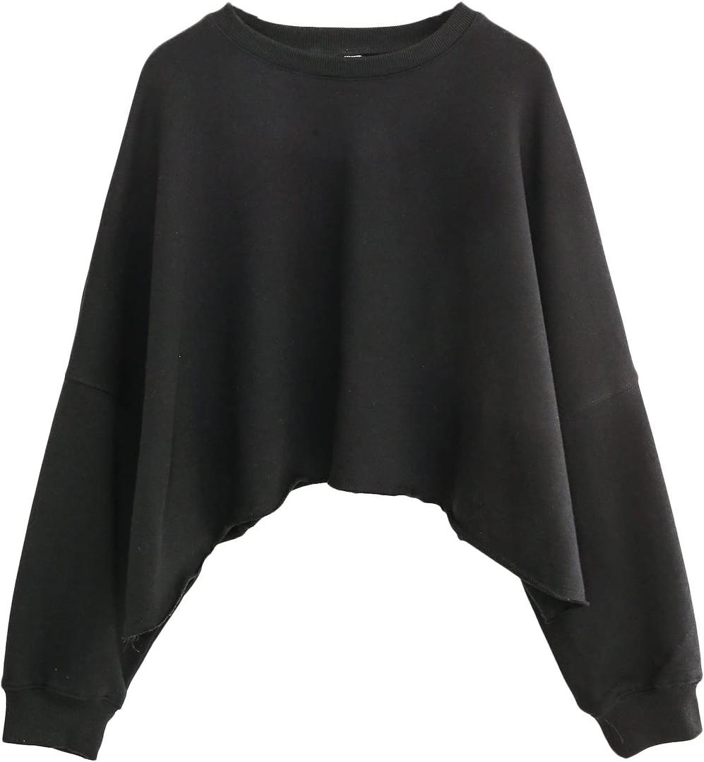 Amazhiyu Womens Cropped Hoodie Pullover Long Sleeve Crewneck Crop Tops Oversize Fit (Small, Black)