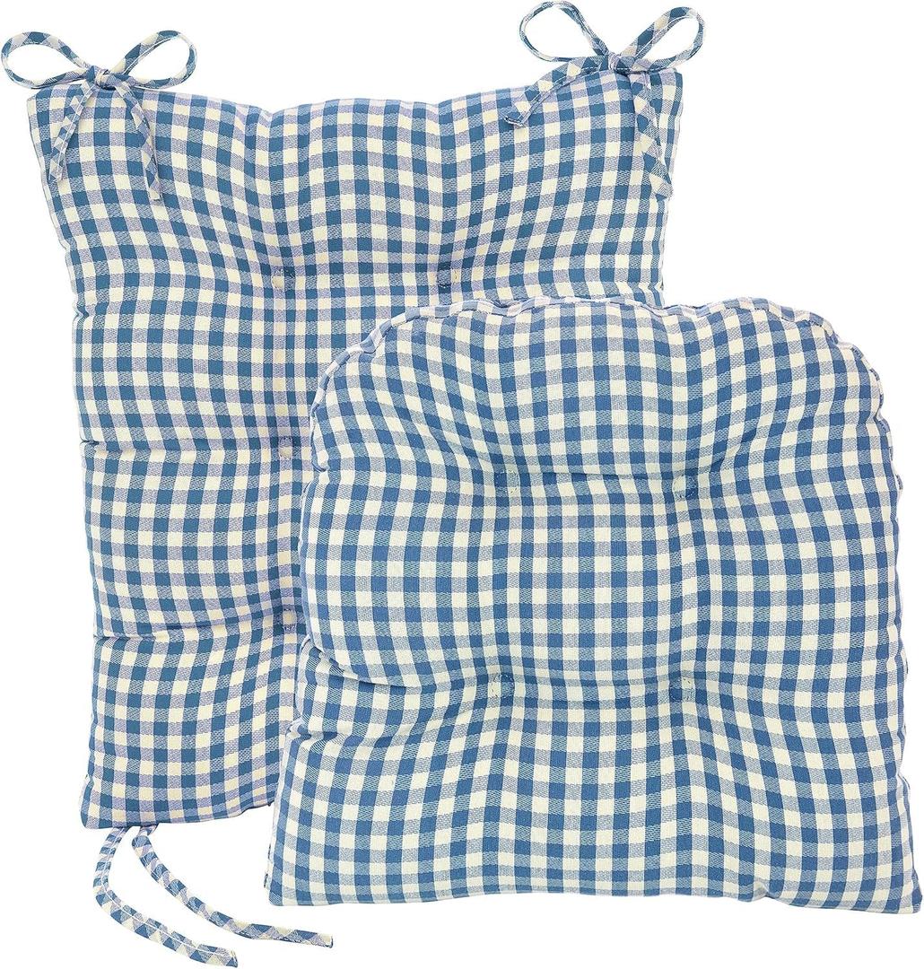 Klear Vu The Gripper Non-Slip Rocking Chair Cushion Set with Thick Padding, Includes Seat Pad & Back Pillow with Ties for Indoor Living Room Rocker, 17x17 Inches, 2 Piece Set, Wedgewood