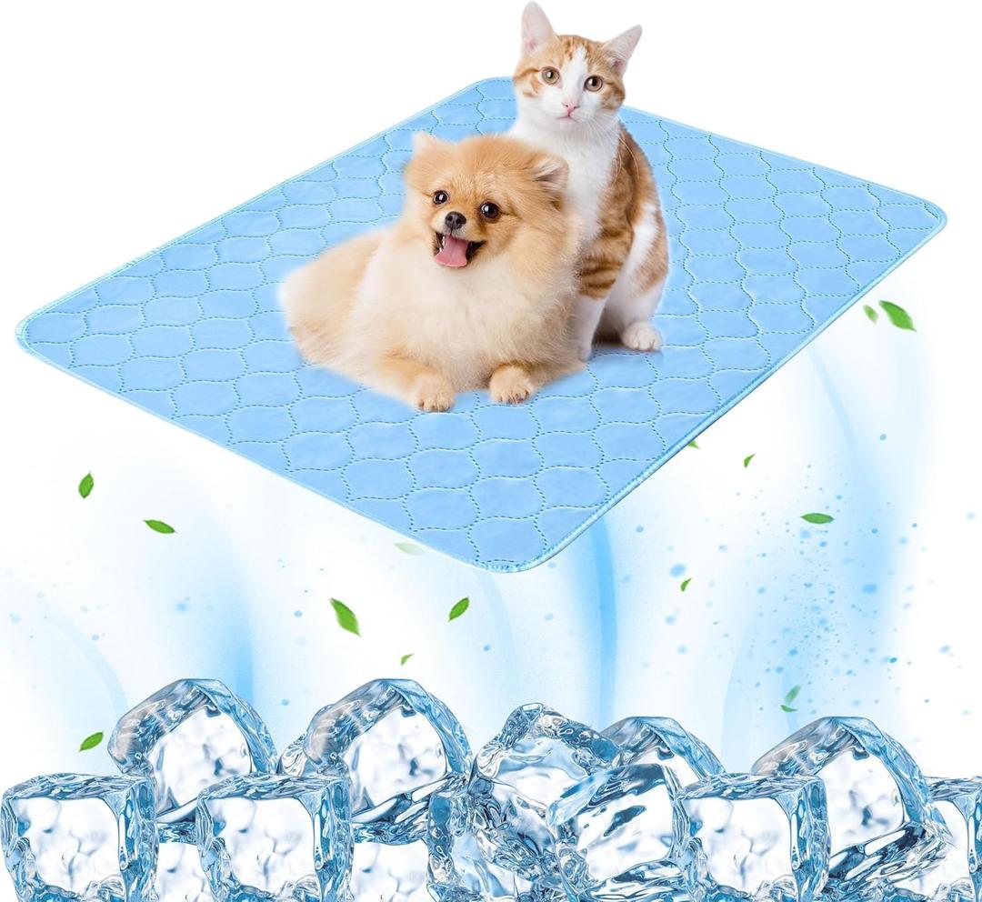 PatiencET Dog Cooling Mat, 20'' x 28'' Pet Cooling Mat for Dogs Cats, Summer Ice Silk Dog Cooling pad & Washable Pee Pad for Indoor or Outdoor - Bottom Waterproof and Anti Slip, Blue