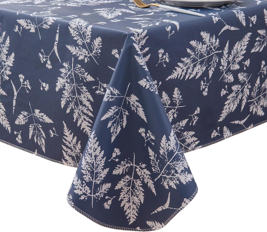 Pioggia Round Vinyl Tablecloth with Flannel Backed Waterproof Oil-Proof PVC Table Cloth Wipeable Spill-Proof Plastic Table Cover for Indoor and Outdoor (Blue)