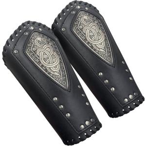 HiiFeuer Viking Embossed Dragon Faux Leather Arm Guards, Medieval Vintage Mercenary Arm Bracers, Retro Knight Gauntlets (Black A)