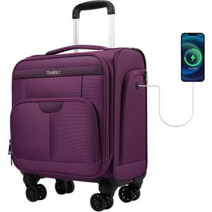 Underseater Carry-On Luggage Airline Approved with Spinner Wheels, 16 Inch Luggage with TSA Lock, Overnight Rolling Softside Suitcases for Women,Purple
