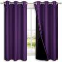 NICETOWN 100% Blackout Curtains 2 Panels with Black Liners, Royal Purple, 42-inch W by 54-inch L, Thermal Insulated Full Blackout 2-Layer Lined Drapes, Noise Cancellation Window Drapes for Dining Room