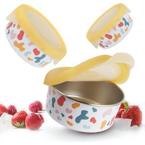 Stainless Steel Snack Containers with Silicone Lids, Stackable Easy Open Leak Proof Snack Food Containers Metal Lunch Boxes for Office, Home, School and Travel (18oz/10oz/5.5oz)