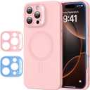 ESR for iPhone16 Pro Case with MagSafe, Supports Magnetic Charging, Smooth & Slim Silicone Case, Shockproof, Full Screen and Camera Protection, Soft Microfiber Lining,Pink