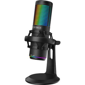 TOALLIN CM20P - USB Condenser Microphone with RGB Lights for Gaming, Streaming, Podcasting, Recording, 192kHz/24Bit, Noise Canceling & Volume Adjustable, Compatibles with Laptop/PC/Tablet/Phone, Black