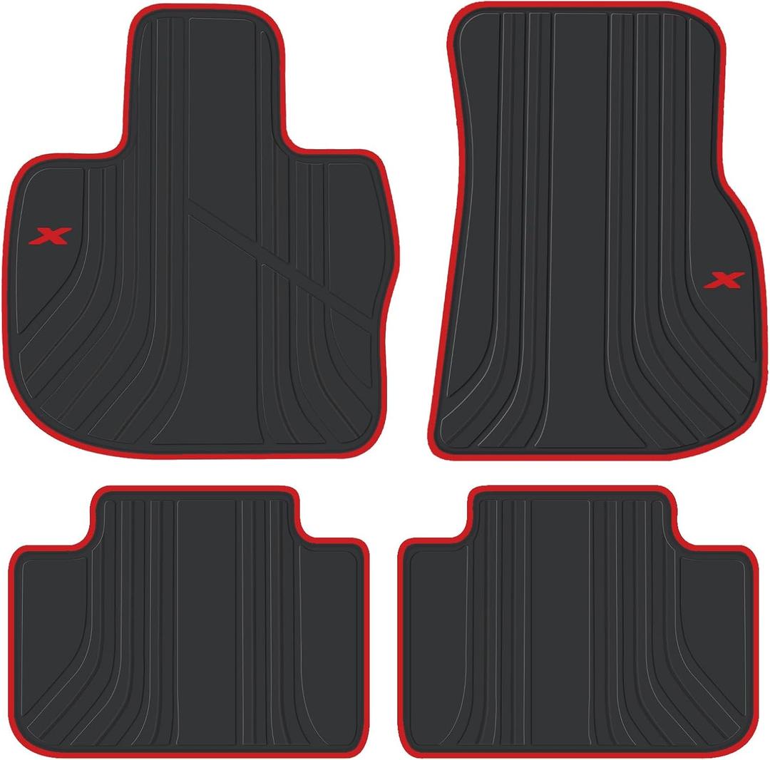 Floor Mats for 2018-2024 BMW X3 G01 X4 G02 Rubber Floor Liners Set Custom Fit for BMW X3 G01 X4 G02 All Weather Accessories 1st & 2nd Row Floor Mats Heavy Duty Odorless Black Red