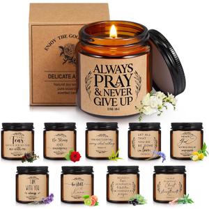 Lewtemi 10 Jars Mother's Day Christian Gifts Candle Bulk Catholic Prayer Scented Candle 3.5 oz Faith Bible Verse Religious Gifts for Church Women Men Sunday School Teacher(Brown,Classic)