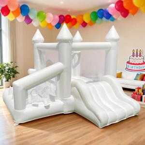 White Bounce House,Indoor Bounce House Kids 3-6 with Ball Pit & Slide,7 in 1 Inflatable Jumping Bouncy Castle with Blower for Birthday Party, Wedding, Backyard