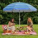 7ft Portable Beach Umbrella Heavy Duty Shade Umbrella, Blue Stripes | UPF 50 UV Protection, Easy Set up with Sand Anchor, Air Vent Tilt Pole Carry Bag Design for Outdoor Patio Pool Beach Garden