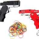 2 Pieces Rubber Band Gun Toy Easy Load Foldable Handmade Toy Gun Mini Metal Rubber Gun with Keychain and 200 Elastic Rubber Bands