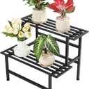 Metal Plant Stand Outdoor Plant Shelf Indoor,2 Tier Heavy Duty Ladder Plant Stands for Multiple Plants,26" L x 20.25" H x 17.75" W,Black