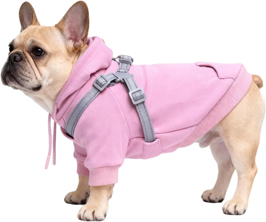 Dog Hoodies with Hurns Built in, Dog Sweatshirt for Small, Medium, and Large Dogs, Warm Sweaters for French Bulldogs, Pitbull, Puppy, Winter Jacket Alternative - Pink - M