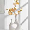 White Vases for Decor, Heart Shaped Ceramic Vase Set of 2, Minimalist Decorative Vase for Table Centerpiece Wedding Dining Living Room Office House Decoration Aesthetic Flower Vase Wedding Decor