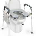 Raised Toilet Seat with Handles, 500lb Handicap Toilet Seat with Handles Over Toilet, Commode Chair with Adjustable Height & Width, Toilet Seat Risers for Seniors, Elderly, Handicap
