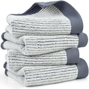 Cleanbear Gray Hand Towels for Bathroom with Textrued Lines, 100% Cotton, Stylish Towels for Guests, 28 x 13 Inches