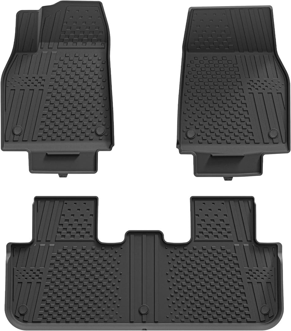 3W Floor Mats Compatible for Tesla New Model Y 2025 2026 Juniper Lumedge, TPE All Weather Custom Fit Floor Liner for Model Y, 1st & 2nd Row Set Car Mats, Black