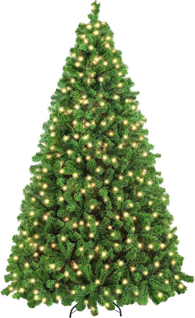 Yaheetech 7.5ft Pre-lit Artificial Christmas Tree with Incandescent Warm White Lights, Flocked Prelighted Xmas Tree with 1284 Branch Tips, 550 Incandescent Lights & Foldable Stand, Pure Green