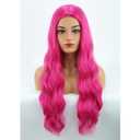 MAGQOO Hot Pink Wig for Women Girls Long Curly Wavy Pink Wigs Middle Part Heat Resistant Hight Density Synthetic Wigs