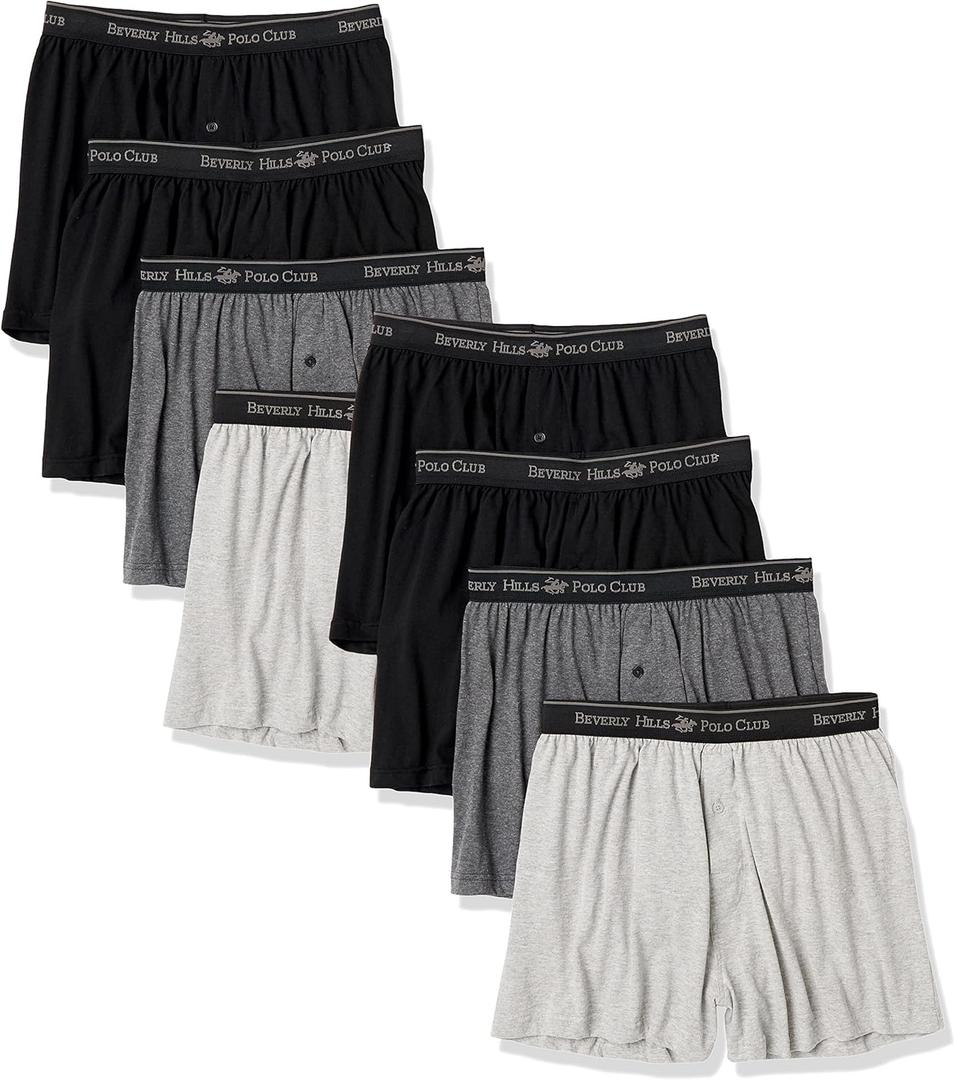 Beverly Hills Polo Club Men's 8 Pack Knit Boxer (Medium, New Black/Grey Heather/Charcoal Heather)
