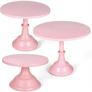 SHENLIU 3 Pcs Pink Cupcake Stand, Metal Round 8" 10" 12" Tiered Display Stands Cupcake Dessert Stands for 6-10 Inch Cakes for Dessert Table Weedings Celebration Birthday Anniversary Parties