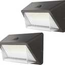 TIERONE 50W LED Wall Pack Light Dusk to Dawn Photocell Outdoor Commercial Security Area Lighting Fixture UL Listed 5500LM 4000K Daylight 400W HPS/HID Equivalent IP65 Waterproof 120-277V 2PACK (Bronze-2PK)