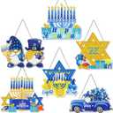 Zonon 6 Pcs Hanukkah Diamond Art Painting Hanging Sign Set Hanukkah Star Diamond Art Adults 5d DIY Craft Acrylic Pendant Ornaments Kits for Home Wall Door Window Decor (Blue)