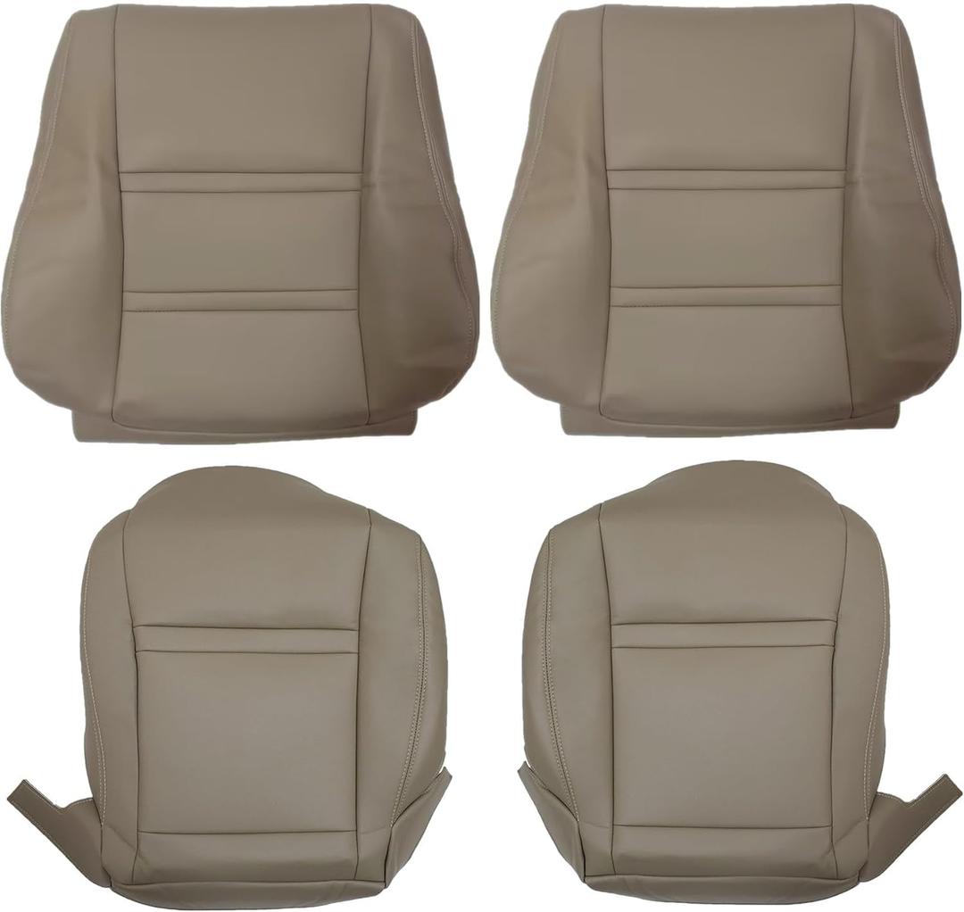 4PCS Driver & Passenger Side Bottom and Top Lean Back Seat Covers Microfiber Leather Tan Compatible with Toyota Land Cruiser 1990 1991 1992 1993 1994 1995 1996 1997