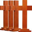 Bucherry 4 Pack 7.87 Inch Wood Crosses with Stand, Wooden Crosses Easter Cross Tabletop Decor Religious Christian Gift Baptism Centerpiece for Table Craft Wedding Church Sunday First Communion (Brown)