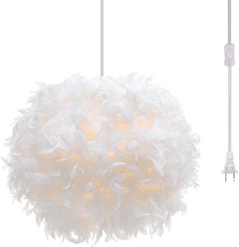 Surpars House Plug in Pendant Light White Feather Chandelier with 14.8' Cord and On/Off Switch in Line