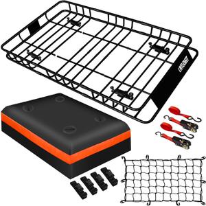 LWTURMRT Heavy Duty 54"X36"Roof Rack Cargo Basket Universal Rooftop Cargo Carrier with Waterproof Cargo Bag 18 Cubic Feet (54"X34"X17") Cargo Net