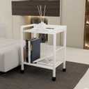 2-Tier Rolling Utility Cart with White Shelves and White Metal Frame, Industrial Mobile Storage Trolley on Wheels for Kitchen, Office, Bathroom, Living Room