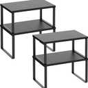 Kitchen Cabinet Organizer Shelf Set of 4, Sturdy Kitchen Counter Shelves with Metal Legs, Stackable Expandable Wood Spice Rack Pantry Cupboard Dish Mug Cup Storage Organizer Shelf, Black