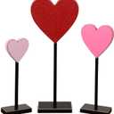 Panelee 3 Pcs Valentines Day Heart Wooden Sign Love Heart Shape Tall Standing Table Sign Valentines Day Wooden Decor for Home Farmhouse Table Centerpiece Decor
