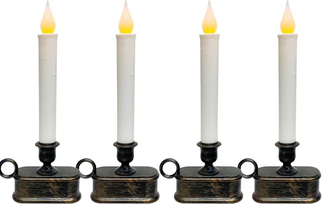 Doratale 4 Pack Window Candles with Sensor Dusk to Dawn, Christmas Window Candles Battery Operated, LED Flameless Taper Candle for Christmas Home Decor Table Window, Bronze Base