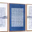 Aurlan Blue and White Abstract Dots Shapes Framed Wall Art(16"x24"), 3 PCS Minimalist Grunge 3D Textured Canvas Artwork, Large Modern Geometric Illustration Art Wall Decor for Office Living Room