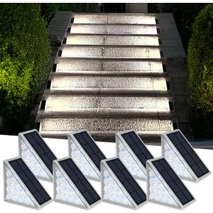 AUDLES LED Solar Step Lights Waterproof Outdoor Stair Lights, Solar Deck Lights Outdoor Decor IP67 Solar Lights for Yard, Patio, Garden, Walkways, Front Door, Pathway, Driveway (8) (Cool White)