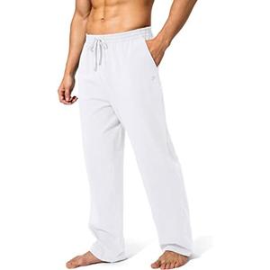 Pudolla Men's Cotton Yoga Sweatpants Athletic Lounge Pants Open Bottom Casual Jersey Pants for Men with Pockets, Size L