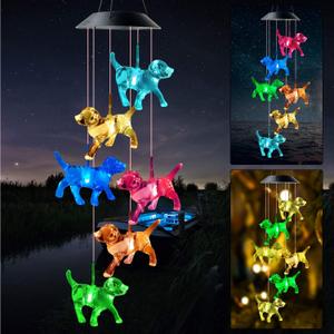 JOBOSI Dog Wind Chimes, Solar Dog Lights for Outside, Gifts for Dogs Lovers, Birthday Gifts for Women, Mom, Ded, Grandma, Garden Lawn Yard Outdoor Decor Mobiles Wind Chime, Dogs Themed Gift
