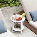 HDPE Round Outdoor Side Table, 18.1-Inch Weatherproof Small Outdoor Table for Adirondack, 2-Tier Patio End Table for Garden Backyard Porch Deck Balcony Poolside (White)