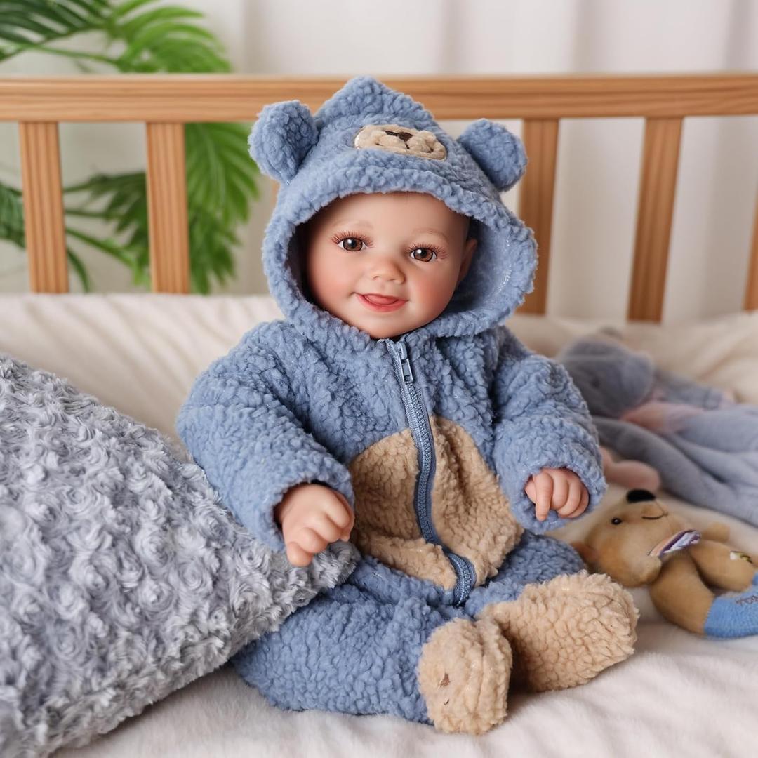 BABESIDE Realistic Baby Doll Boy, 17 Inch Lifelike Newborn Real Life Poseable Reborn Doll for Boy Soft Vinyl and Cloth Body Baby Dolls with Clothes and Toy Gift for Kids Age 3+