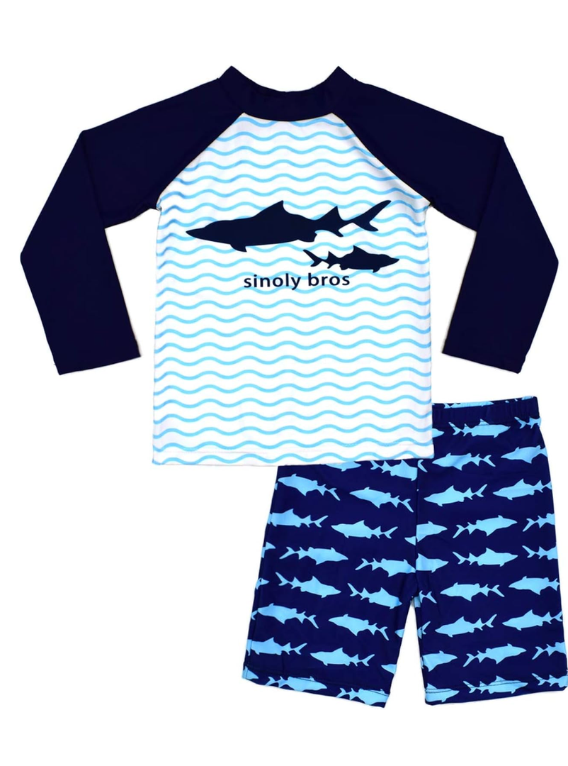 Boys Two Piece Rash Guard Swimsuits Kids Long Sleeve Sunsuit Swimwear Sets 5XL